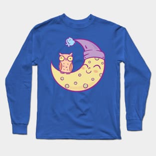 Sleepy Moon with owl Long Sleeve T-Shirt